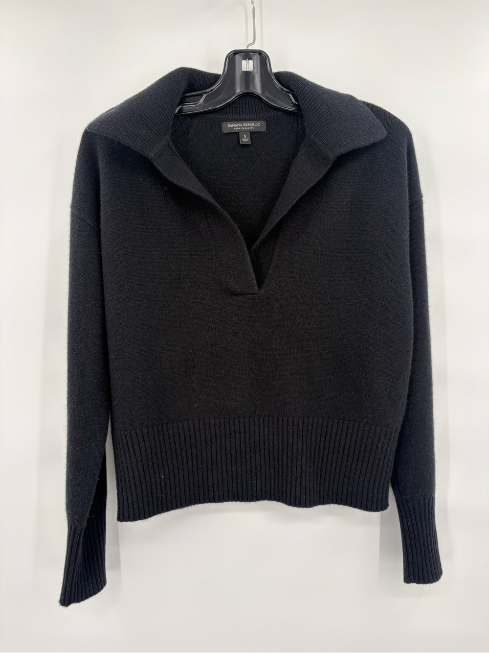Banana Republic 100% Cashmere Black Polo Collar Pullover Sweater Size Small